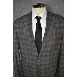 John Varvatos‎ Mercer Wool Blazer Jacket Mens Size 44R Gray Plaid Check 2-Button